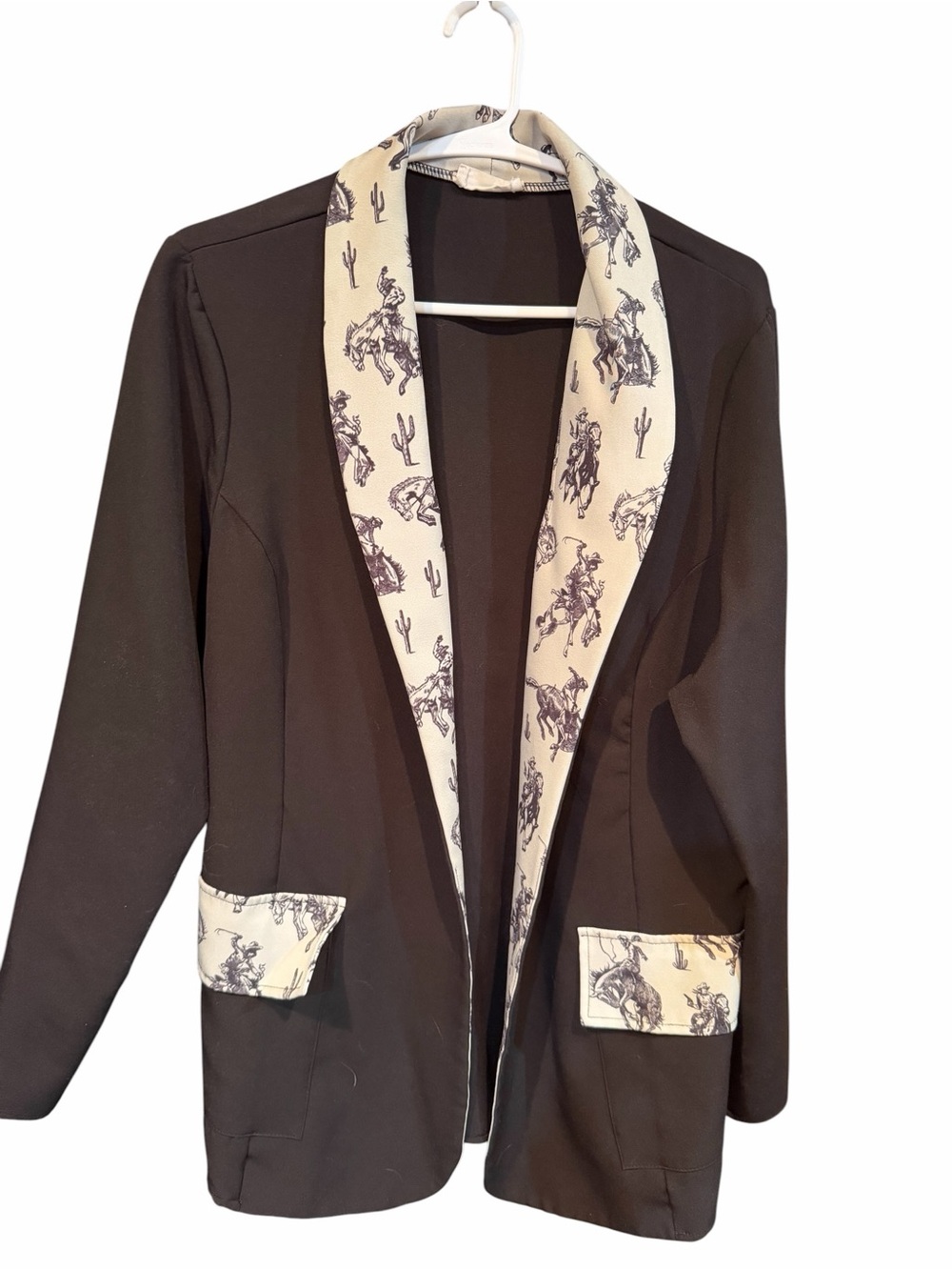 Womens Black Jacket with Western Print Trim